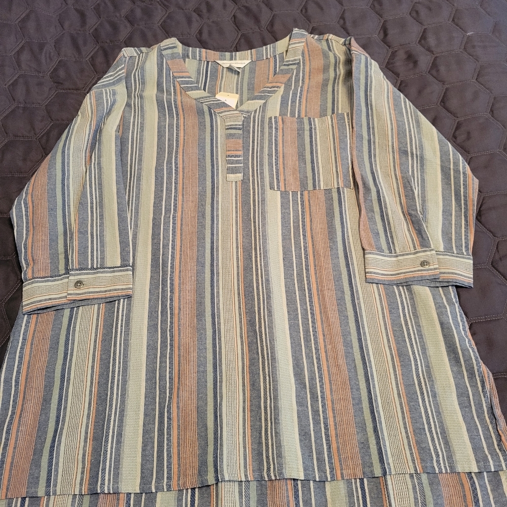 Christopher and Banks multi color striped top, tunic style.